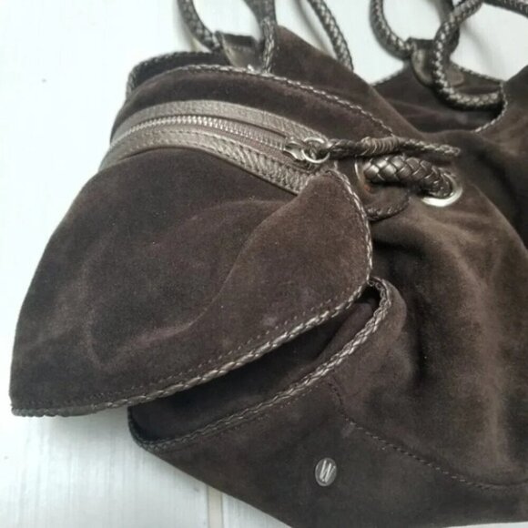 Stuart Weitzman Brown Leather Suede Woven Braided Handle Purse - Picture 16 of 16